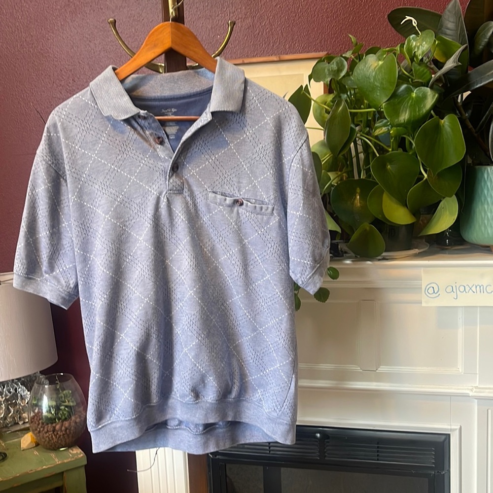 David Taylor light blue plaid polo